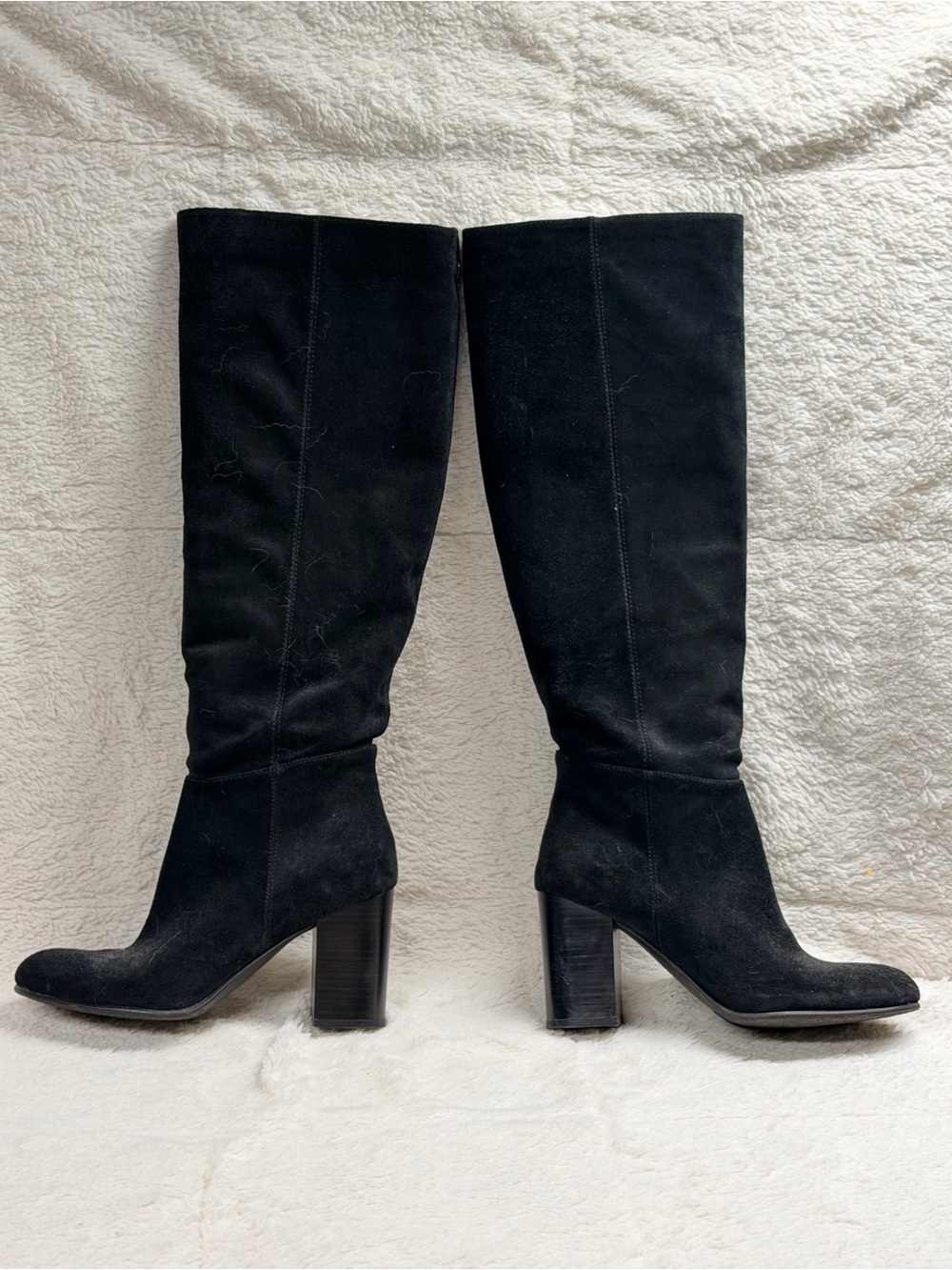 Sam Edelman Black Suede Knee-High Block Heel Boots